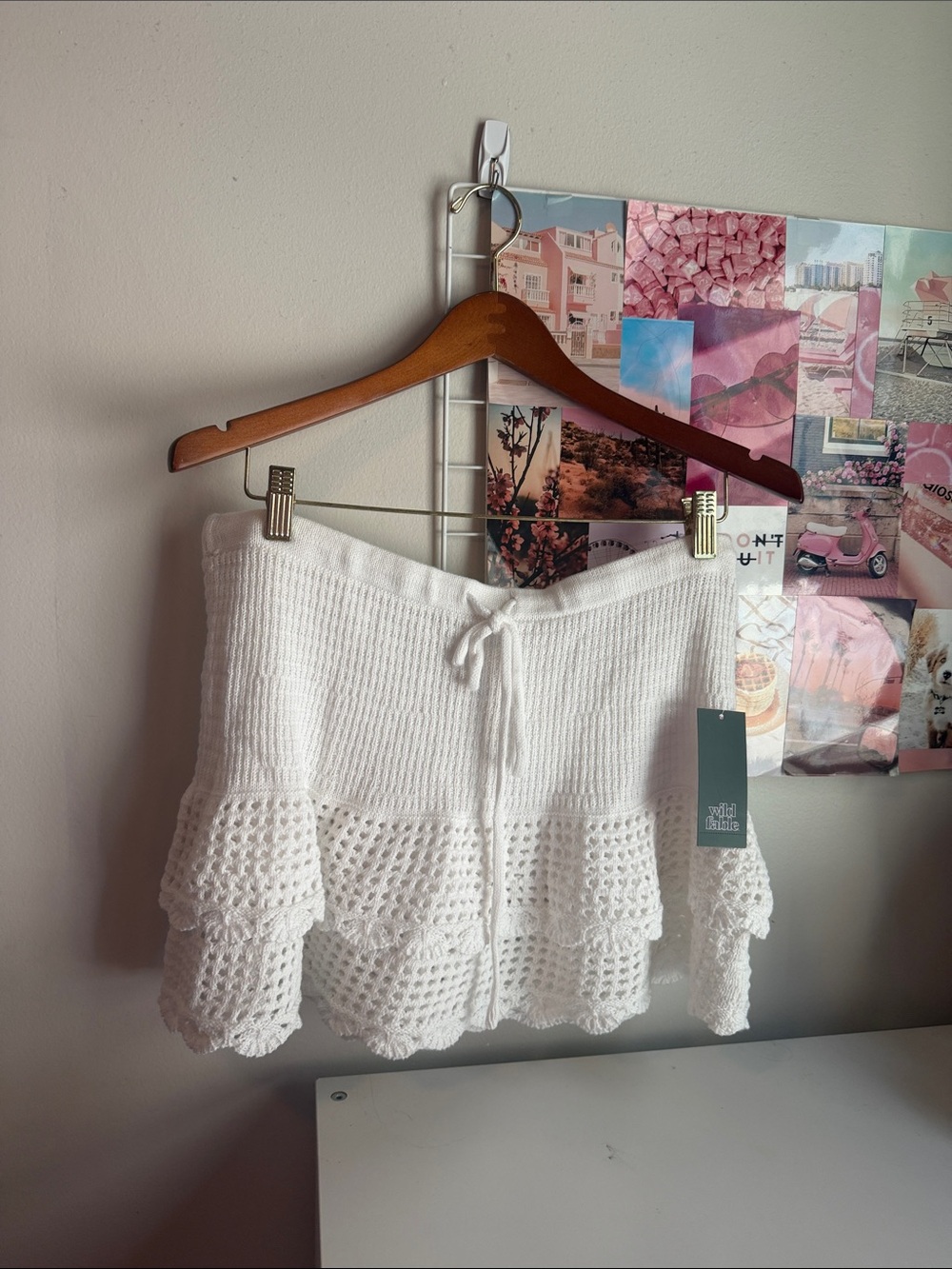 Wild fable Women’s White Crochet Tiered Mini Skirt with Drawstring